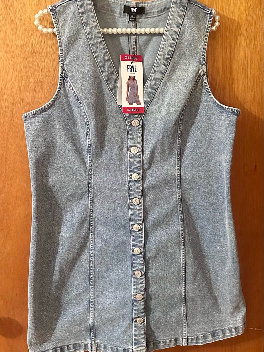 FRYE Light Blue Denim Button-Front Sleeveless Tunic Mini Dress